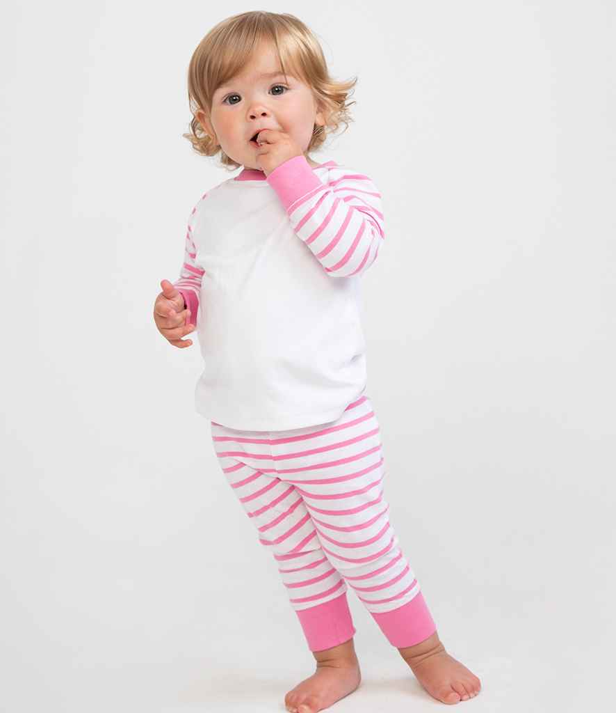 Larkwood Baby/Toddler Striped Pyjamas in Pink White by Larkwood — Custom branded clothing by Print Press, featuring premium embroidery produced in our specialist print lab in the UK.
