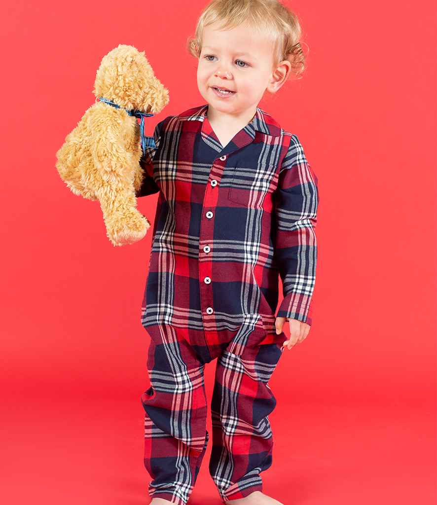 Larkwood Baby/Toddler Tartan All In One in Red Navy by Larkwood — Custom branded clothing by Print Press, featuring premium embroidery produced in our specialist print lab in the UK.