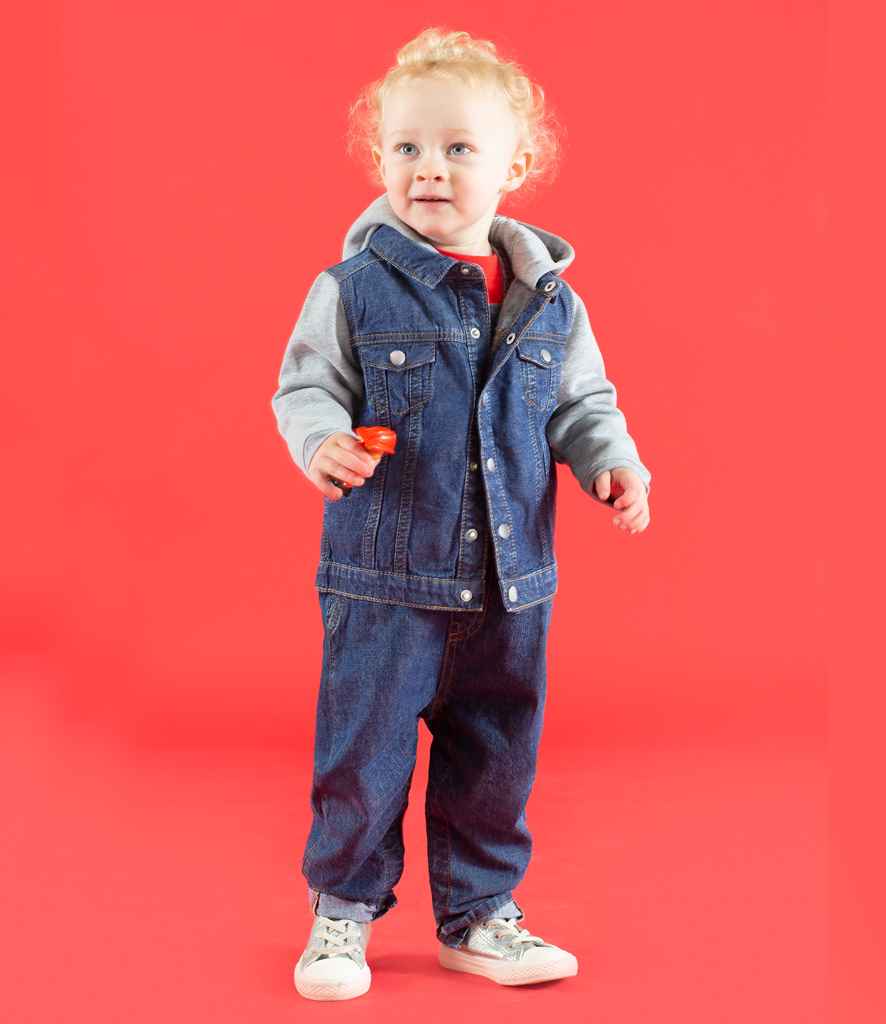 Larkwood Kids Denim Jacket in Blue Denim by Larkwood — Custom branded clothing by Print Press, featuring premium embroidery produced in our specialist print lab in the UK.