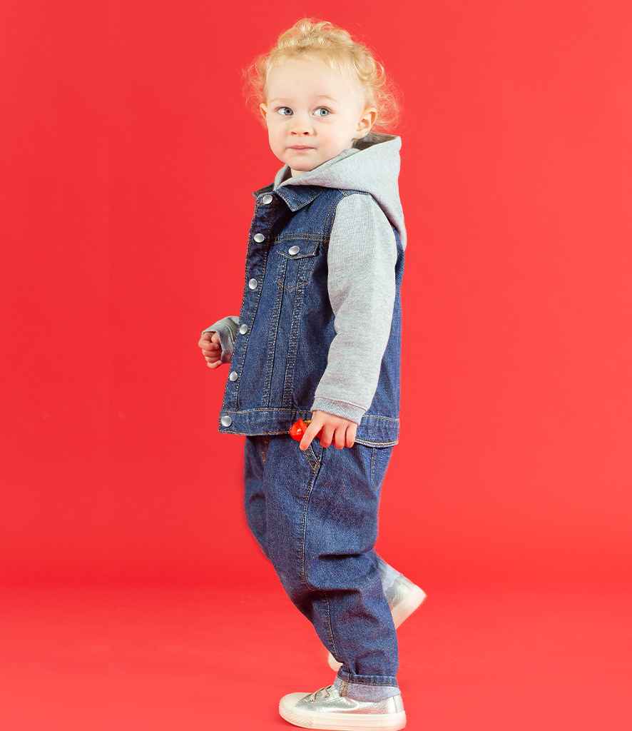 Larkwood Kids Denim Jacket in by Larkwood — Custom branded clothing by Print Press, featuring premium embroidery produced in our specialist print lab in the UK.