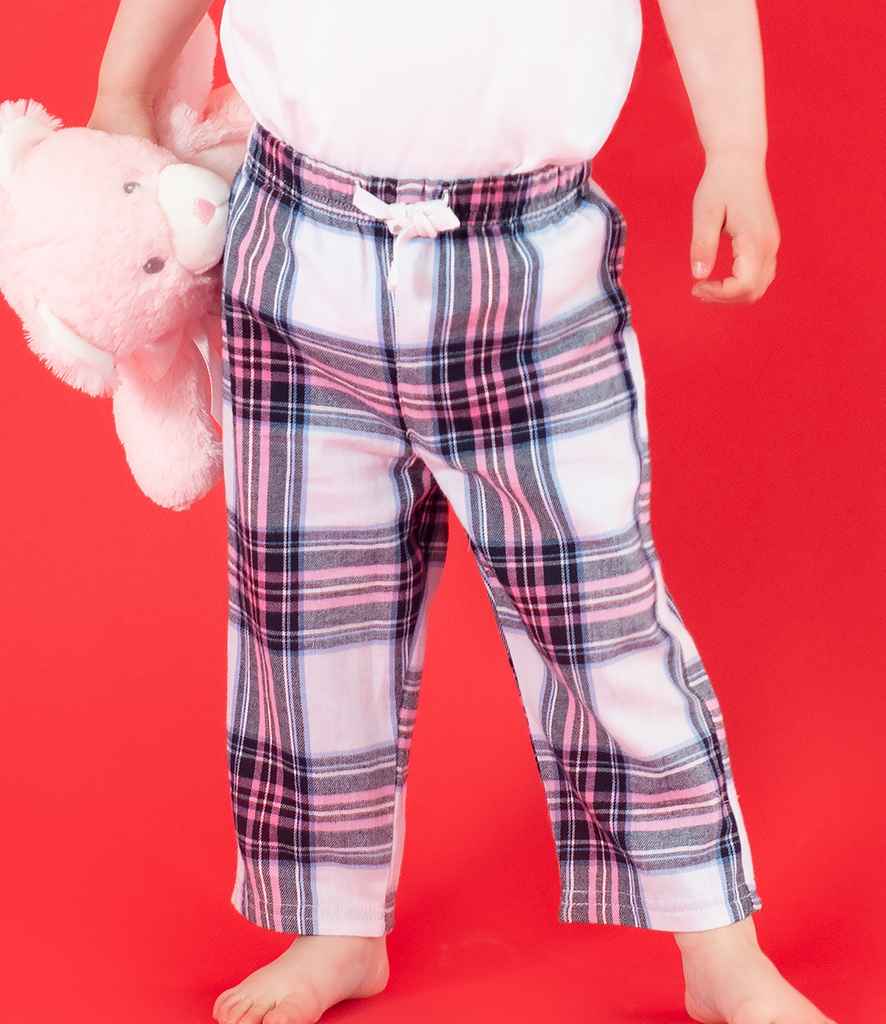 Larkwood Baby/Toddler Tartan Lounge Pants in White Pink by Larkwood — Custom branded clothing by Print Press, featuring premium embroidery produced in our specialist print lab in the UK.