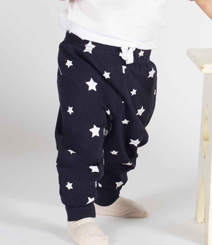 Larkwood Baby/Toddler Lounge Pants in Navy White Stars by Larkwood — Custom branded clothing by Print Press, featuring premium embroidery produced in our specialist print lab in the UK.