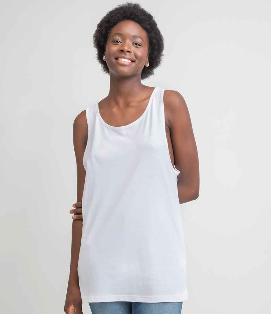 One by Mantis Unisex Drop Armhole Vest Top in White by Mantis — Custom branded clothing by Print Press, featuring premium embroidery produced in our specialist print lab in the UK.