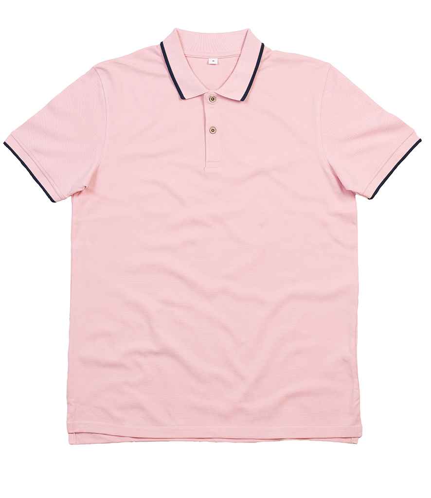 Mantis The Tipped Polo Shirt in Soft Pink Navy by Mantis — Custom branded clothing by Print Press, featuring premium embroidery produced in our specialist print lab in the UK.
