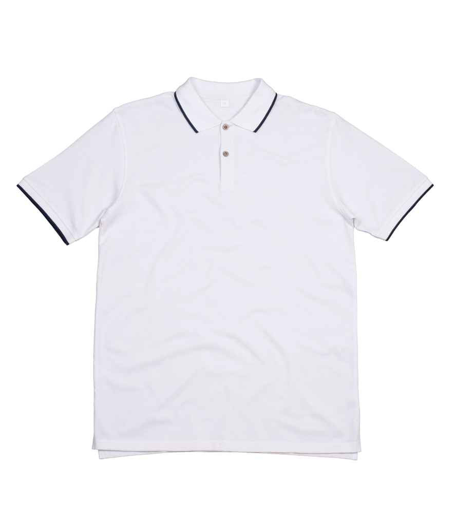 Mantis The Tipped Polo Shirt in White Navy by Mantis — Custom branded clothing by Print Press, featuring premium embroidery produced in our specialist print lab in the UK.