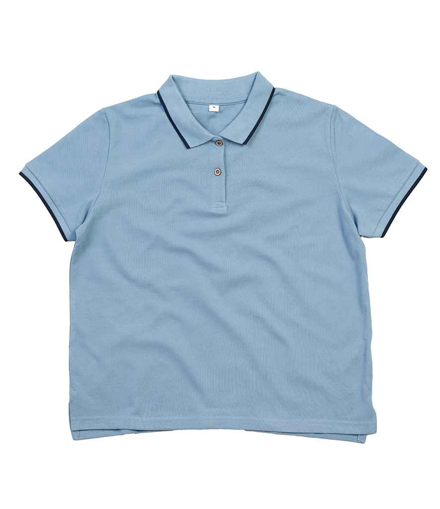 Mantis Ladies The Tipped Polo Shirt in Light Denim Navy by Mantis — Custom branded clothing by Print Press, featuring premium embroidery produced in our specialist print lab in the UK.