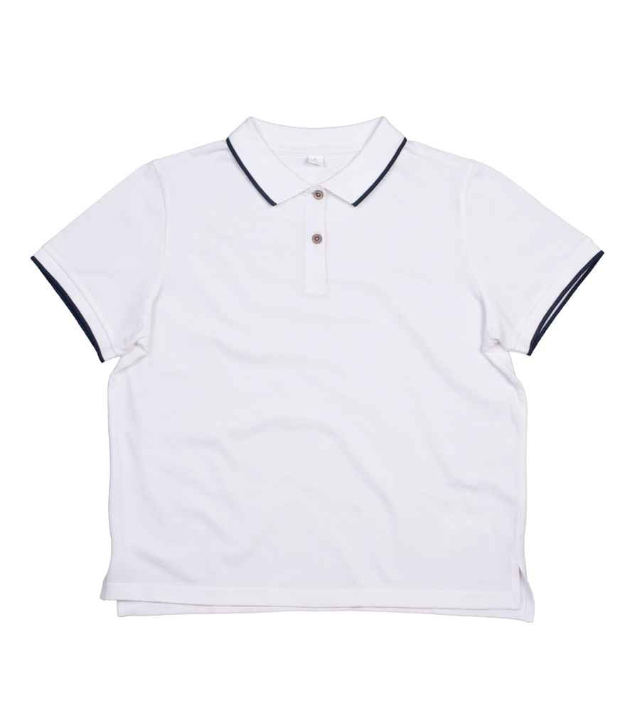 Mantis Ladies The Tipped Polo Shirt in White Navy by Mantis — Custom branded clothing by Print Press, featuring premium embroidery produced in our specialist print lab in the UK.