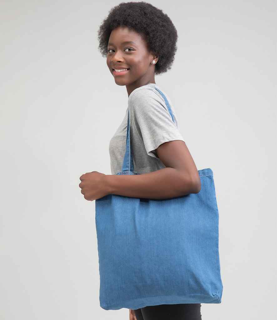 Mantis Denim Tote Bag in ONE Denim Blue by Mantis — Custom branded clothing by Print Press, featuring premium embroidery produced in our specialist print lab in the UK.