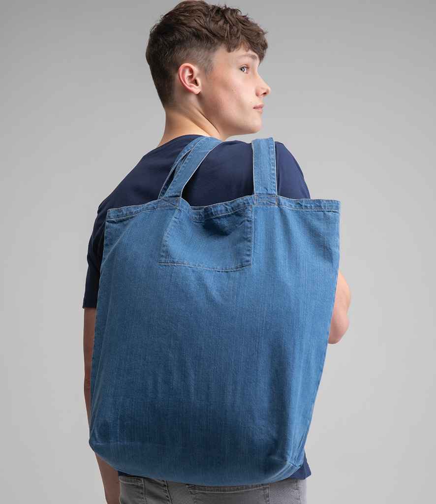 Mantis Denim Shopper in ONE Denim Blue by Mantis — Custom branded clothing by Print Press, featuring premium embroidery produced in our specialist print lab in the UK.