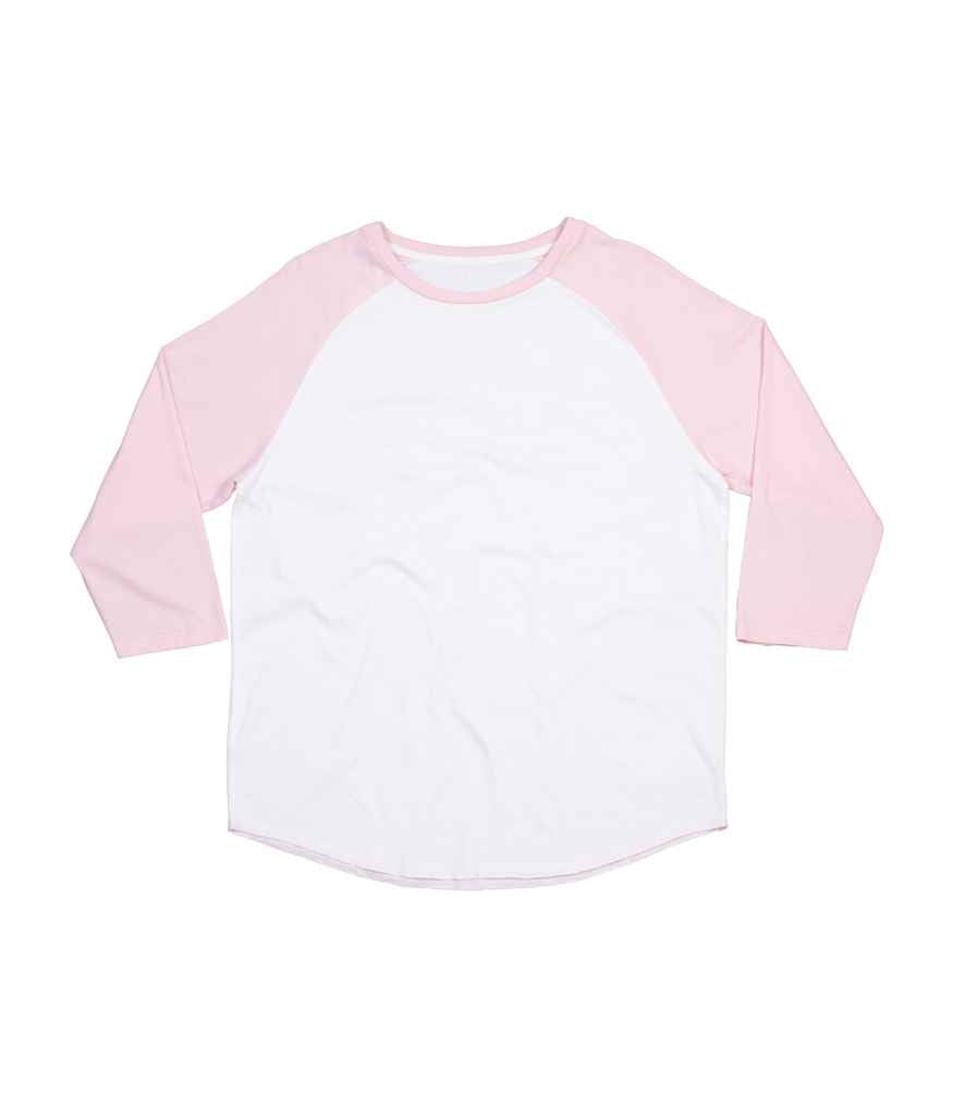 Superstar by Mantis Unisex 3/4 Sleeve Baseball T-Shirt in Pure White Soft Pink by Superstar by Mantis — Custom branded clothing by Print Press, featuring premium embroidery produced in our specialist print lab in the UK.