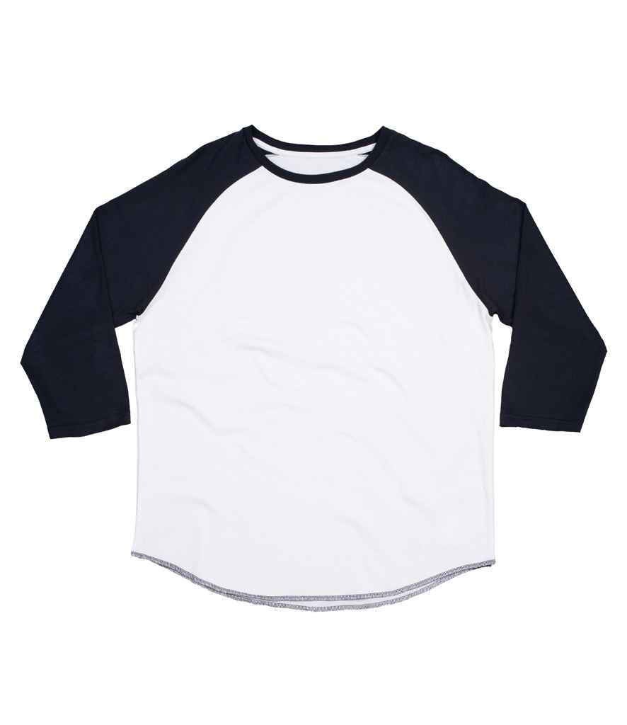 Superstar by Mantis Unisex 3/4 Sleeve Baseball T-Shirt in Pure White Dark Navy by Superstar by Mantis — Custom branded clothing by Print Press, featuring premium embroidery produced in our specialist print lab in the UK.