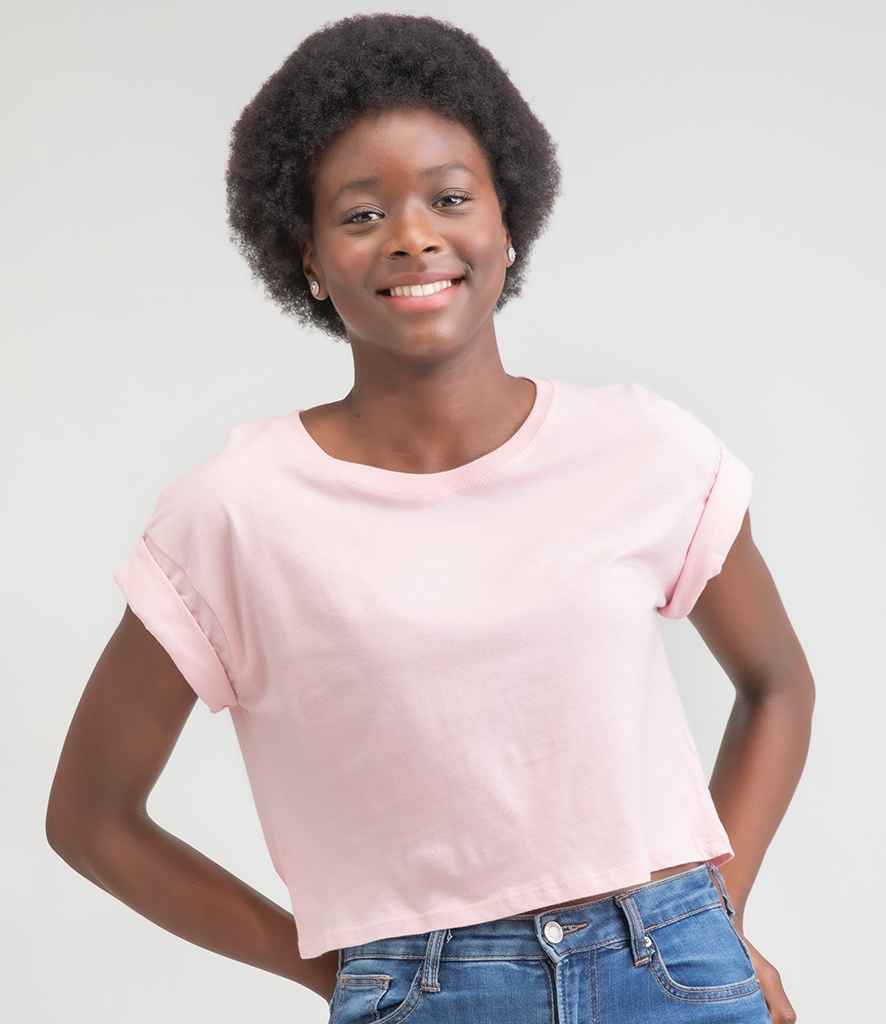 Mantis Ladies Organic Cropped T-Shirt in Soft Pink by Mantis — Custom branded clothing by Print Press, featuring premium embroidery produced in our specialist print lab in the UK.