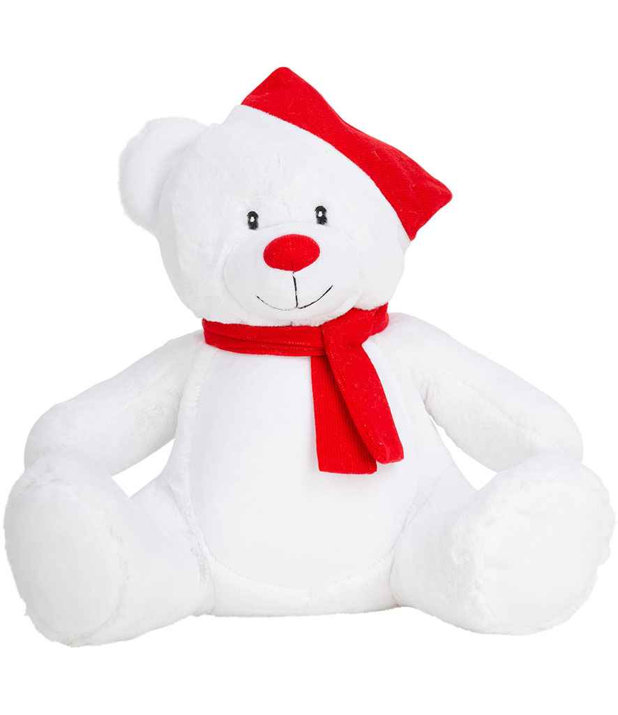 Mumbles Christmas Zippie Bear in L White Red by Mumbles — Custom branded clothing by Print Press, featuring premium embroidery produced in our specialist print lab in the UK.