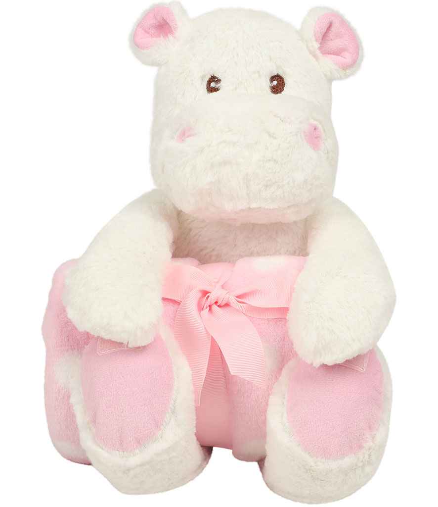 Mumbles Hippo with Printed Fleece Blanket in ONE White Pink by Mumbles — Custom branded clothing by Print Press, featuring premium embroidery produced in our specialist print lab in the UK.