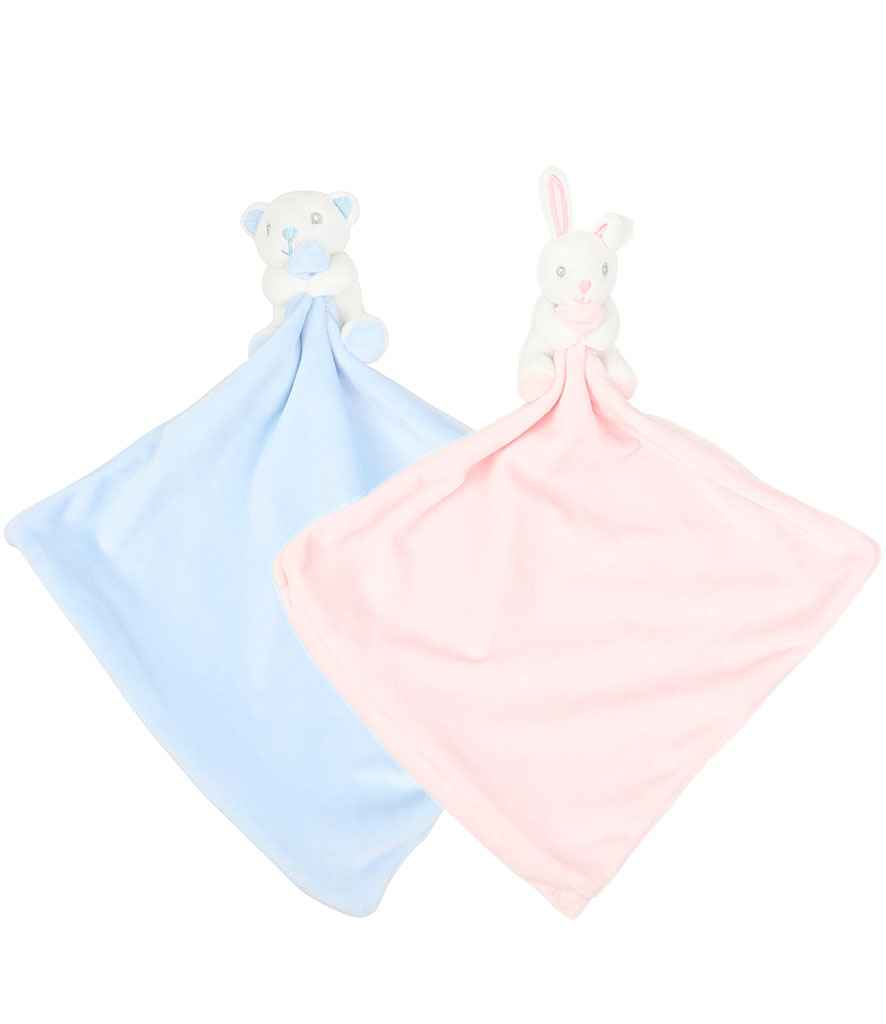 Mumbles Animal Comforter with Rattle in ONE Pink Rabbit by Mumbles — Custom branded clothing by Print Press, featuring premium embroidery produced in our specialist print lab in the UK.