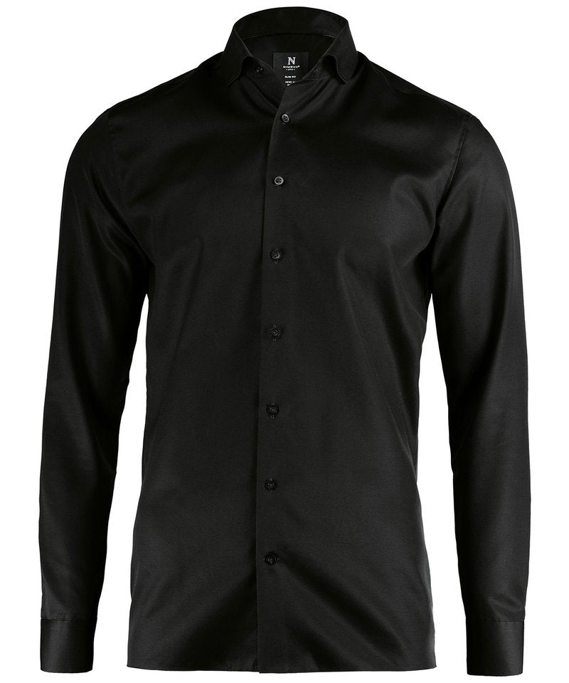 Portland Slim Fit Shirt in Black by Nimbus — Custom branded clothing by Print Press, featuring premium embroidery produced in our specialist print lab in the UK.