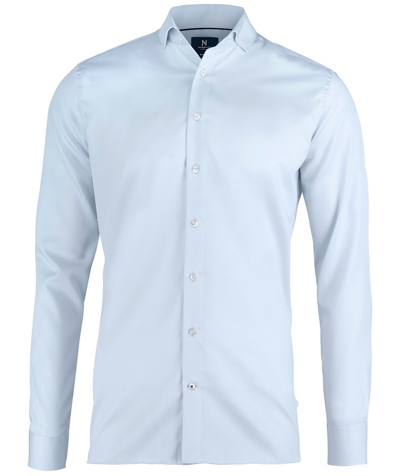 Portland Slim Fit Shirt in Light Blue by Nimbus — Custom branded clothing by Print Press, featuring premium embroidery produced in our specialist print lab in the UK.