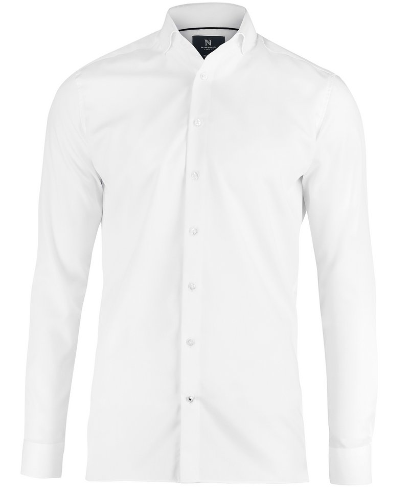 Portland Slim Fit Shirt in White by Nimbus — Custom branded clothing by Print Press, featuring premium embroidery produced in our specialist print lab in the UK.
