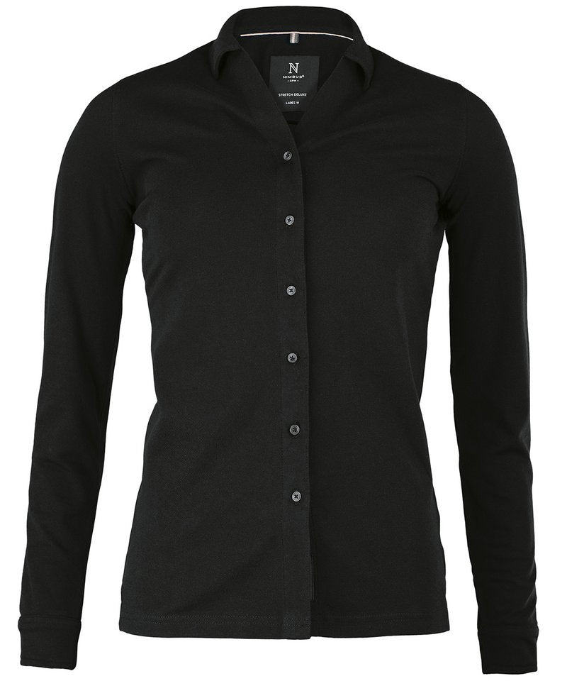 Women's Kingston Casual Shirt in Black by Nimbus — Custom branded clothing by Print Press, featuring premium embroidery produced in our specialist print lab in the UK.