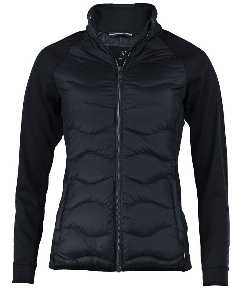 Women's Stillwater Hybrid Down Jacket in Black by Nimbus — Custom branded clothing by Print Press, featuring premium embroidery produced in our specialist print lab in the UK.