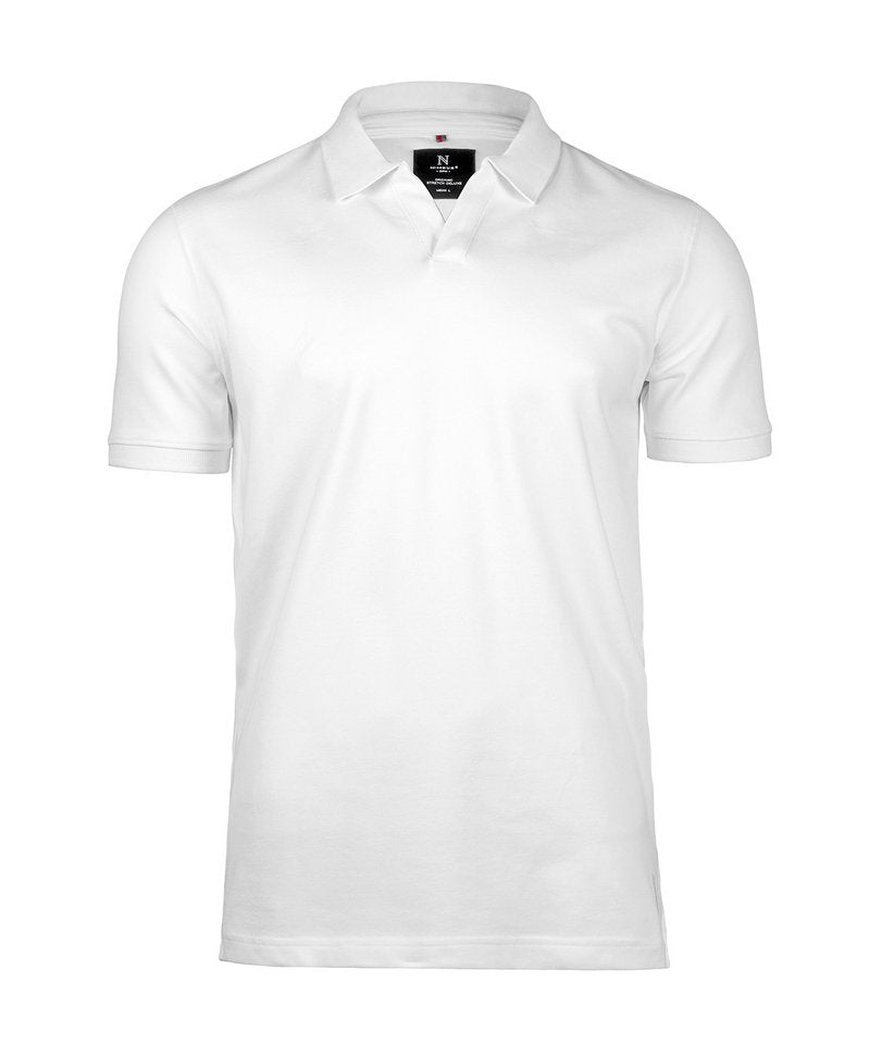 Harvard V-Neck Polo Shirt in White by Nimbus — Custom branded clothing by Print Press, featuring premium embroidery produced in our specialist print lab in the UK.