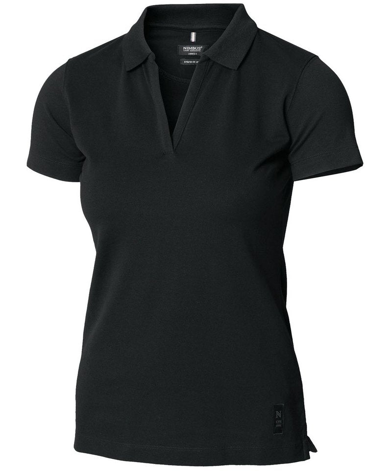 Women's Harvard Stretch Deluxe Polo Shirt in Black by Nimbus — Custom branded clothing by Print Press, featuring premium embroidery produced in our specialist print lab in the UK.