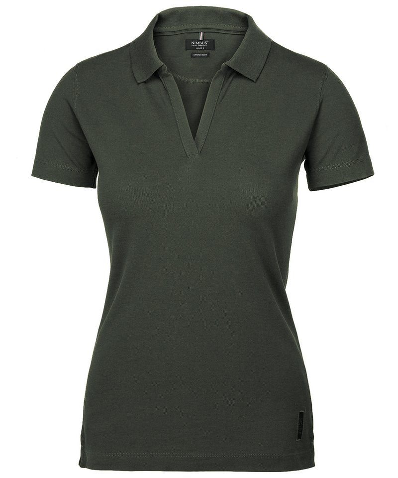 Women's Harvard Stretch Deluxe Polo Shirt in Olive by Nimbus — Custom branded clothing by Print Press, featuring premium embroidery produced in our specialist print lab in the UK.
