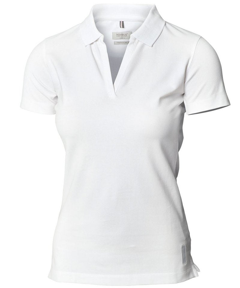 Women's Harvard Stretch Deluxe Polo Shirt in White by Nimbus — Custom branded clothing by Print Press, featuring premium embroidery produced in our specialist print lab in the UK.