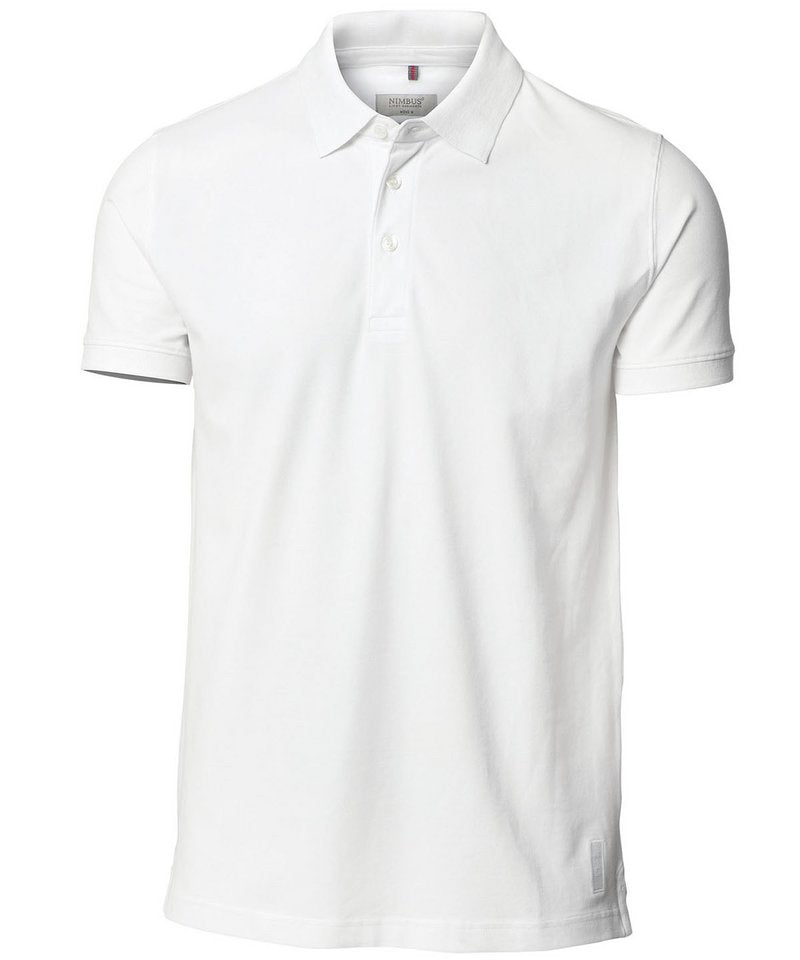 Harvard Stretch Deluxe Polo Shirt in White by Nimbus — Custom branded clothing by Print Press, featuring premium embroidery produced in our specialist print lab in the UK.