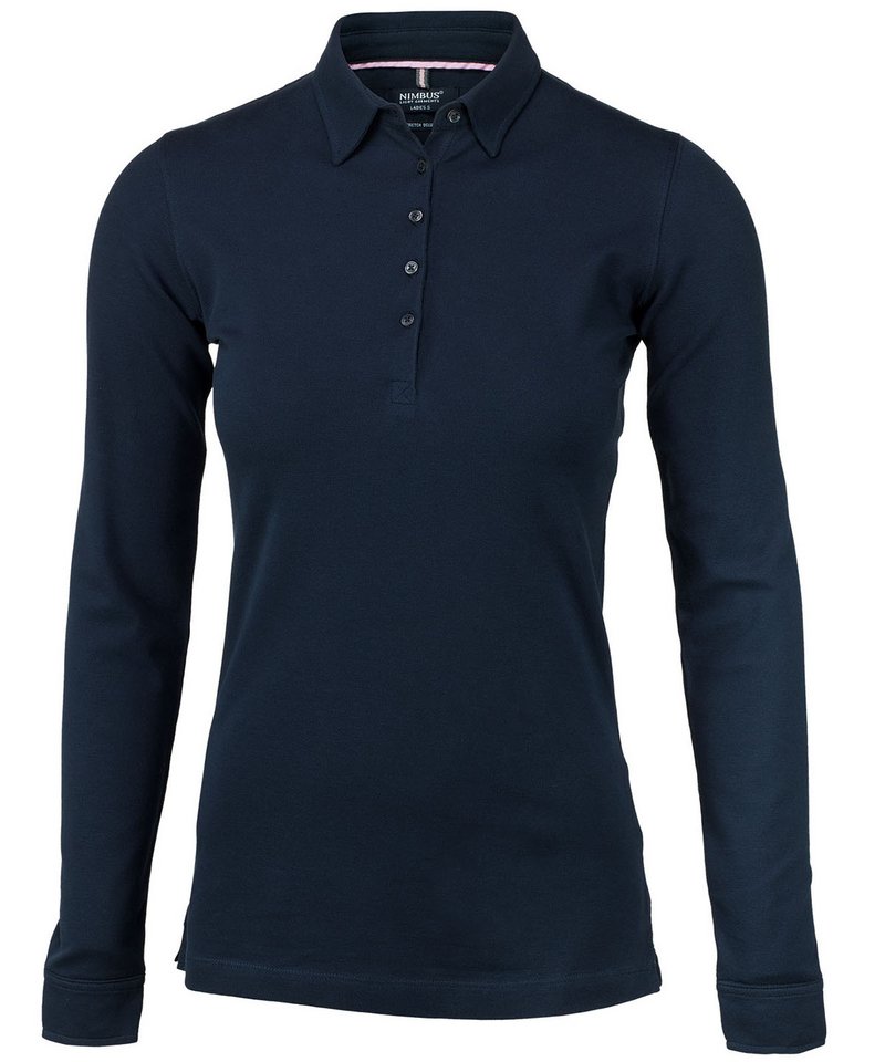 Women's Carlington Deluxe Long Sleeve Polo in Navy by Nimbus — Custom branded clothing by Print Press, featuring premium embroidery produced in our specialist print lab in the UK.