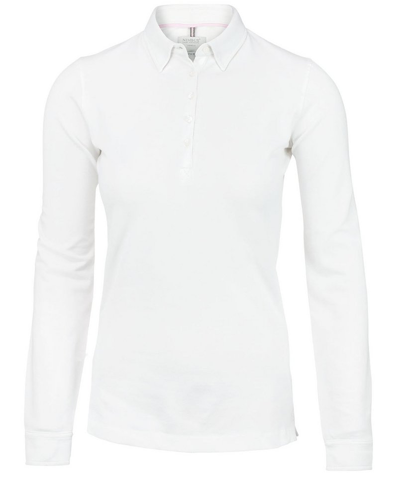 Women's Carlington Deluxe Long Sleeve Polo in White by Nimbus — Custom branded clothing by Print Press, featuring premium embroidery produced in our specialist print lab in the UK.