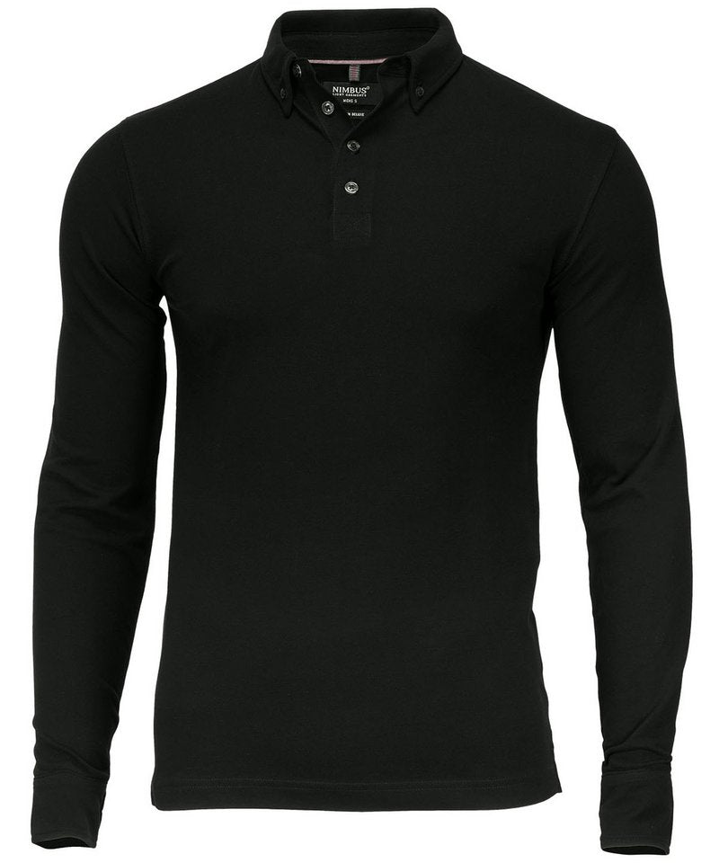 Carlington Deluxe Long Sleeve Polo in Black by Nimbus — Custom branded clothing by Print Press, featuring premium embroidery produced in our specialist print lab in the UK.