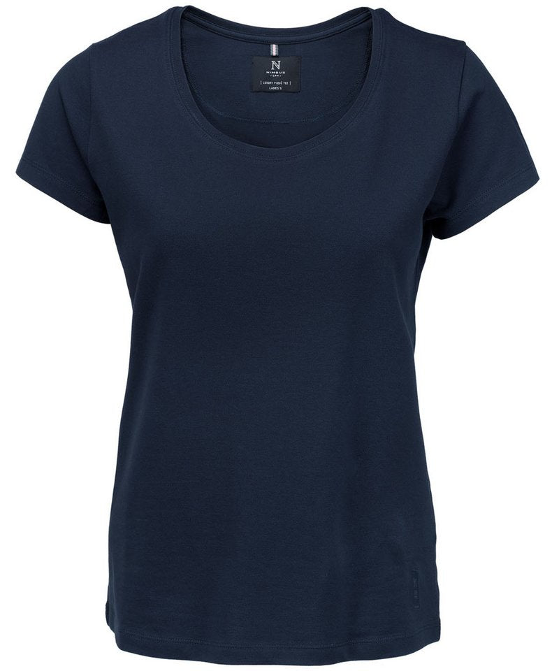 Women's Danbury Pique Tee in Navy by Nimbus — Custom branded clothing by Print Press, featuring premium embroidery produced in our specialist print lab in the UK.