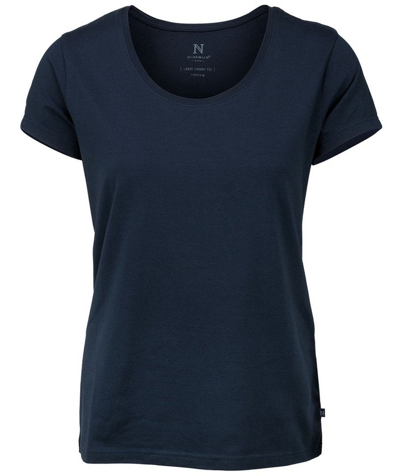 Women's Montauk Essential Tee in Navy by Nimbus — Custom branded clothing by Print Press, featuring premium embroidery produced in our specialist print lab in the UK.