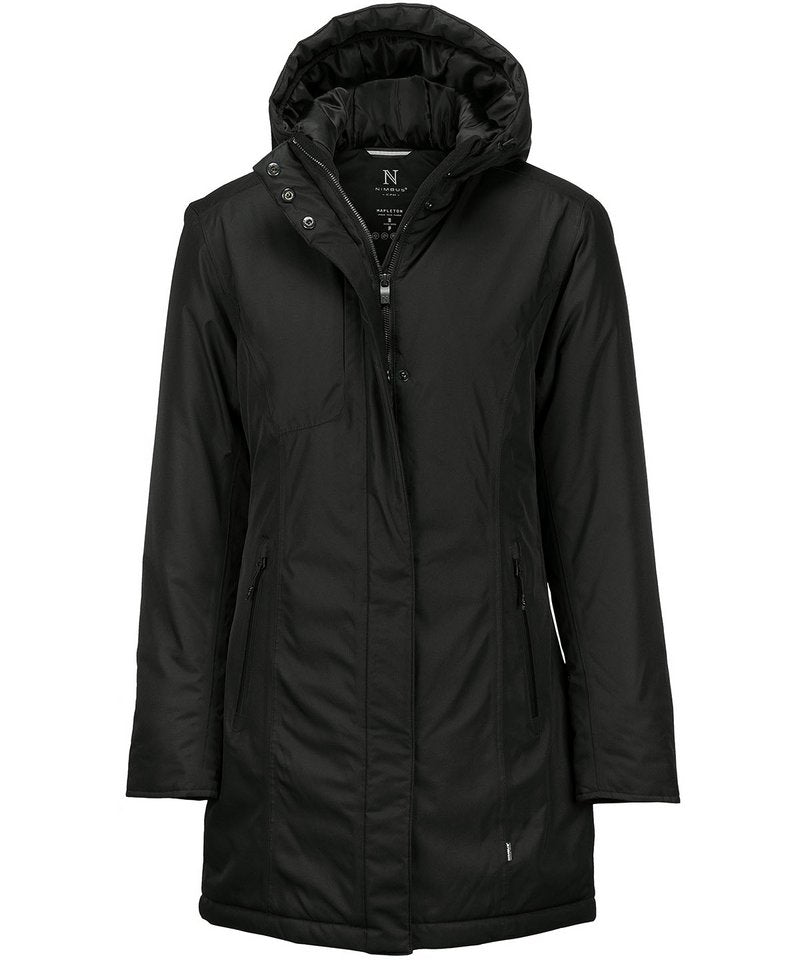Women's Mapleton Urban Tech Parka in Black by Nimbus — Custom branded clothing by Print Press, featuring premium embroidery produced in our specialist print lab in the UK.