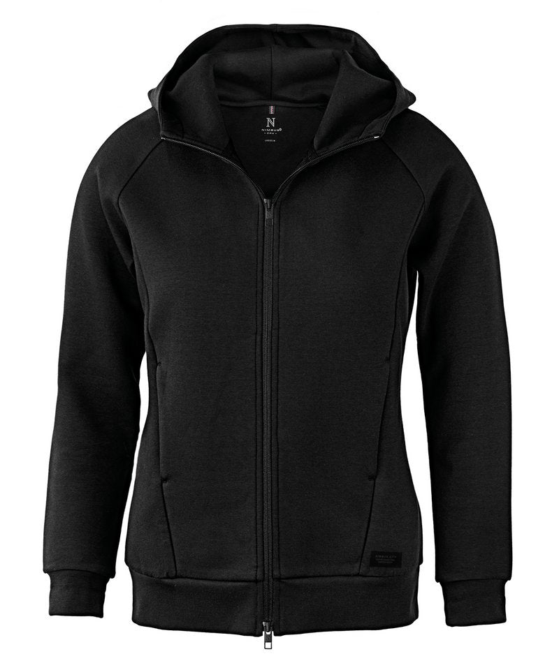 Women's Hampton Hooded Sweatshirt in Black by Nimbus — Custom branded clothing by Print Press, featuring premium embroidery produced in our specialist print lab in the UK.
