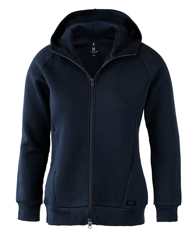 Women's Hampton Hooded Sweatshirt in Navy by Nimbus — Custom branded clothing by Print Press, featuring premium embroidery produced in our specialist print lab in the UK.