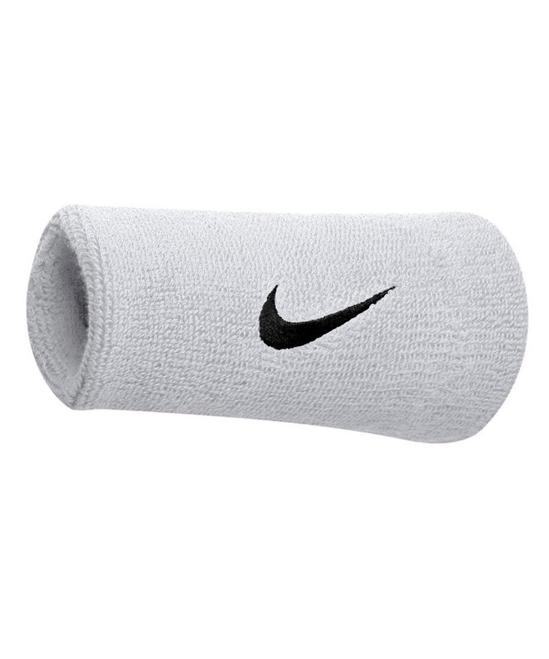 Swoosh Doublewide Wristbands (One Pair) in One size White Black by Nike — Custom branded clothing by Print Press, featuring premium embroidery produced in our specialist print lab in the UK.