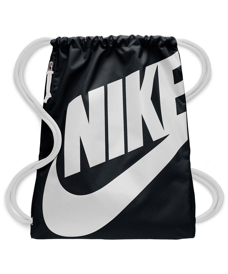 Nike Heritage Gymsac in One size Black White White by Nike — Custom branded clothing by Print Press, featuring premium embroidery produced in our specialist print lab in the UK.