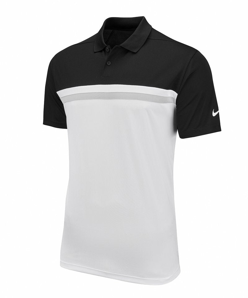 Nike Victory Colour Block Polo in Black White Light Smoke Grey by Nike — Custom branded clothing by Print Press, featuring premium embroidery produced in our specialist print lab in the UK.