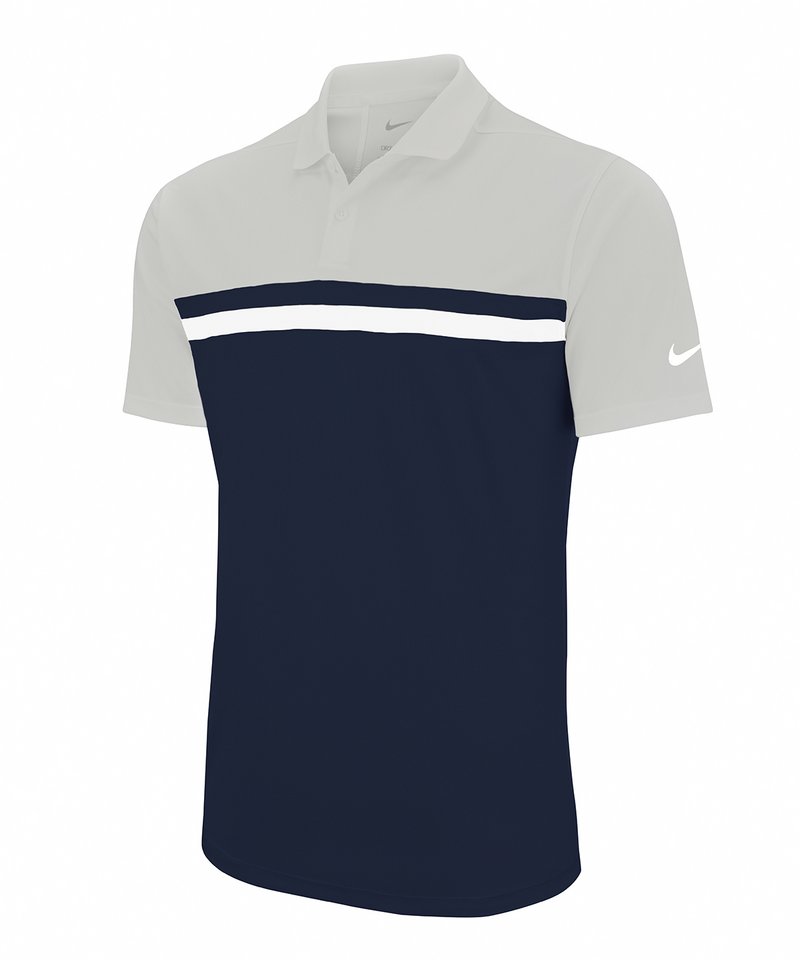 Nike Victory Colour Block Polo in Light Smoke Grey Obsidian White by Nike — Custom branded clothing by Print Press, featuring premium embroidery produced in our specialist print lab in the UK.