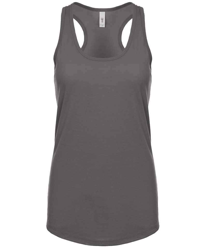 Next Level Apparel Ladies Ideal Racer Back Tank Top in Dark Grey by Next Level Apparel — Custom branded clothing by Print Press, featuring premium embroidery produced in our specialist print lab in the UK.