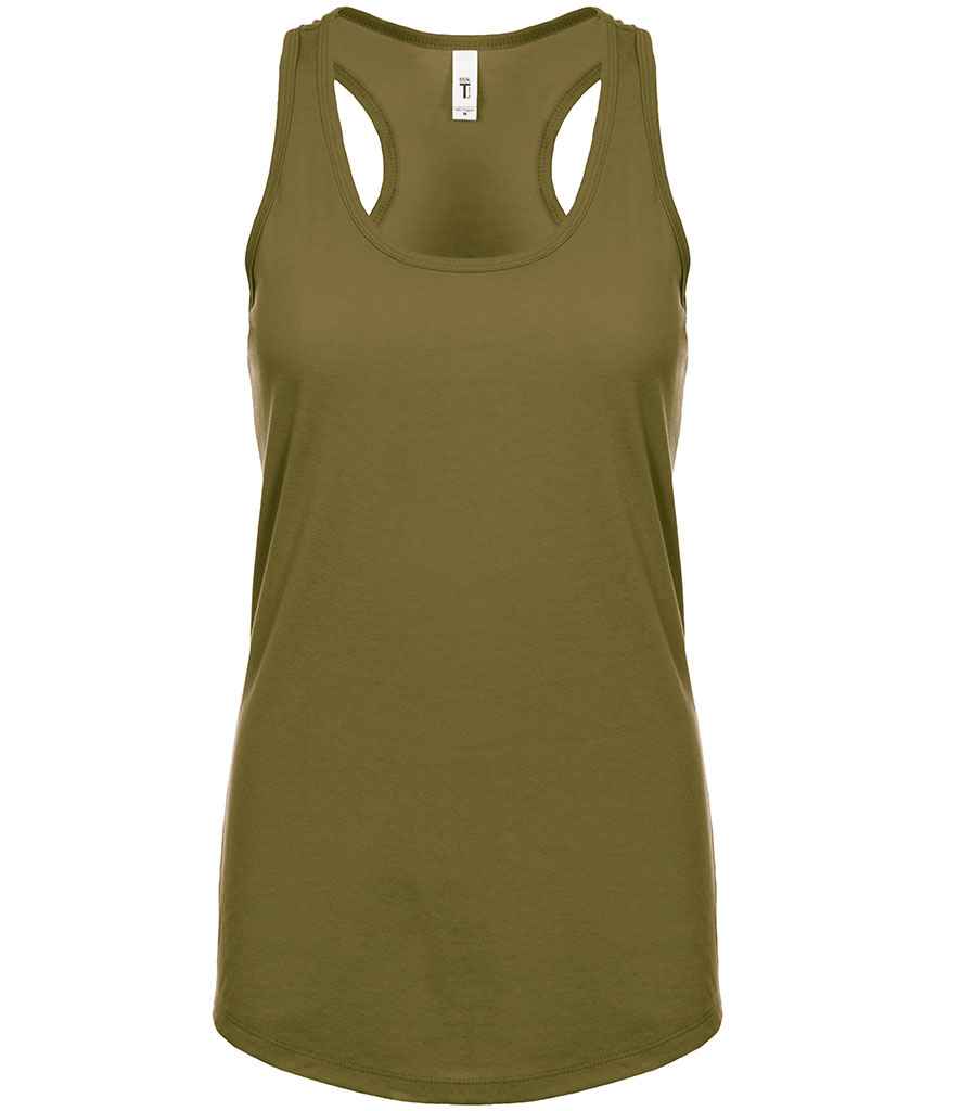 Next Level Apparel Ladies Ideal Racer Back Tank Top in Military Green by Next Level Apparel — Custom branded clothing by Print Press, featuring premium embroidery produced in our specialist print lab in the UK.