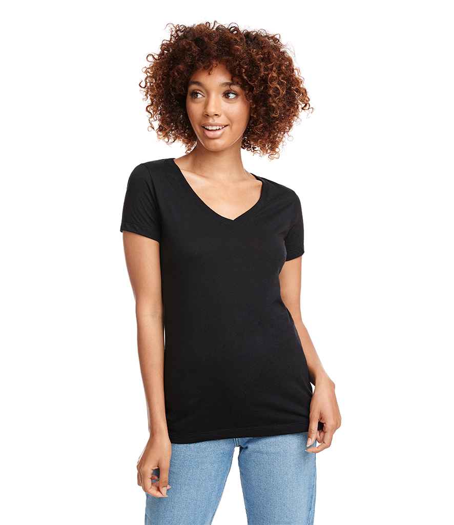 Next Level Apparel Ladies Ideal V Neck T-Shirt in Black by Next Level Apparel — Custom branded clothing by Print Press, featuring premium embroidery produced in our specialist print lab in the UK.