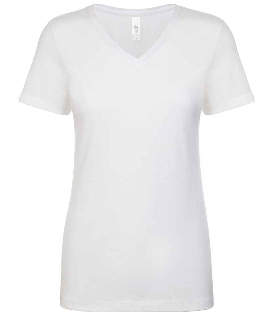 Next Level Apparel Ladies Ideal V Neck T-Shirt in White by Next Level Apparel — Custom branded clothing by Print Press, featuring premium embroidery produced in our specialist print lab in the UK.