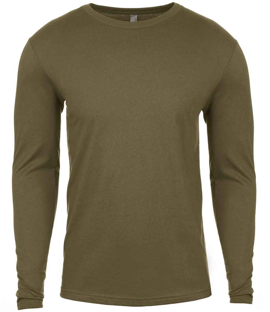 Next Level Apparel Cotton Long Sleeve Crew Neck T-Shirt in Military Green by Next Level Apparel — Custom branded clothing by Print Press, featuring premium embroidery produced in our specialist print lab in the UK.