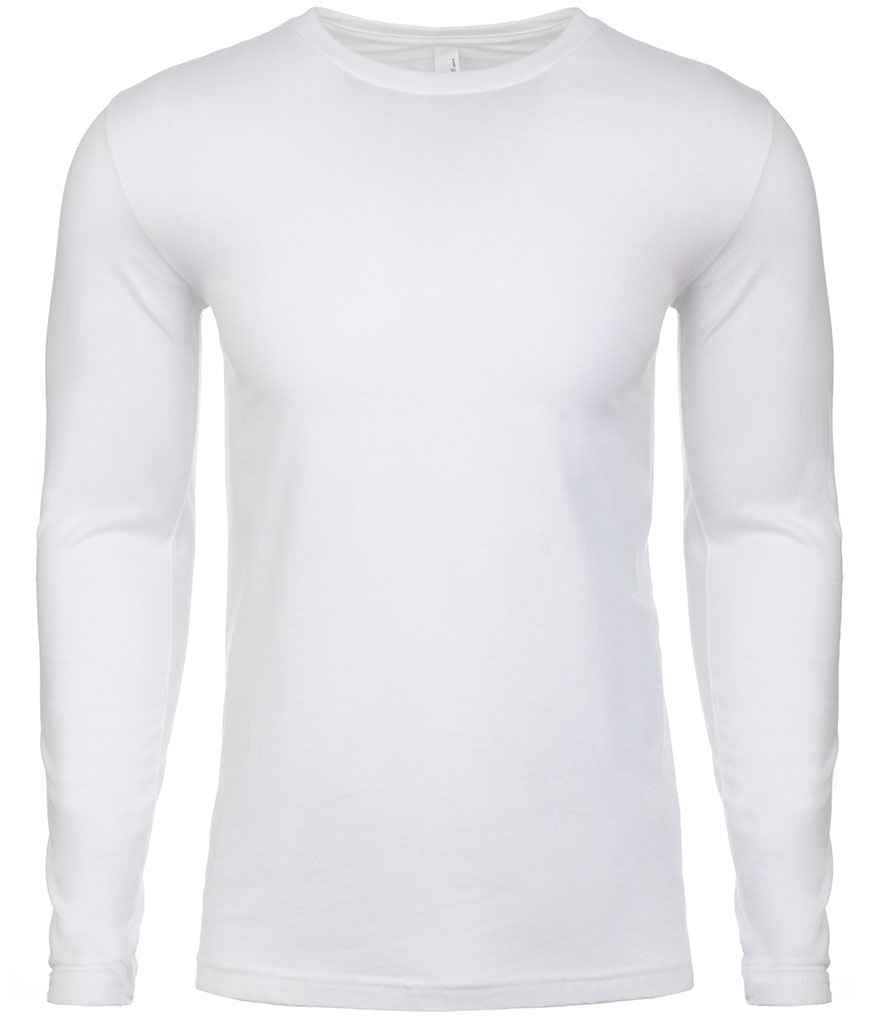 Next Level Apparel Cotton Long Sleeve Crew Neck T-Shirt in White by Next Level Apparel — Custom branded clothing by Print Press, featuring premium embroidery produced in our specialist print lab in the UK.
