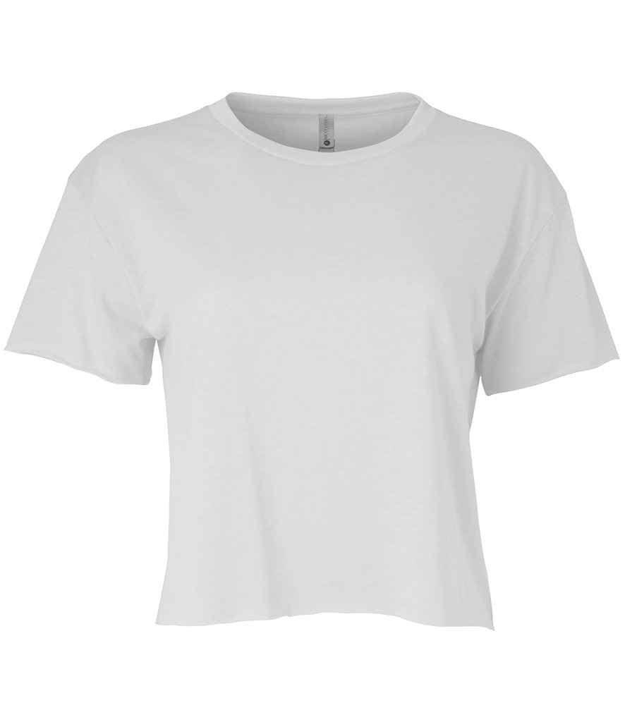 Next Level Apparel Ladies Festival Cali Cropped T-Shirt in White by Next Level Apparel — Custom branded clothing by Print Press, featuring premium embroidery produced in our specialist print lab in the UK.