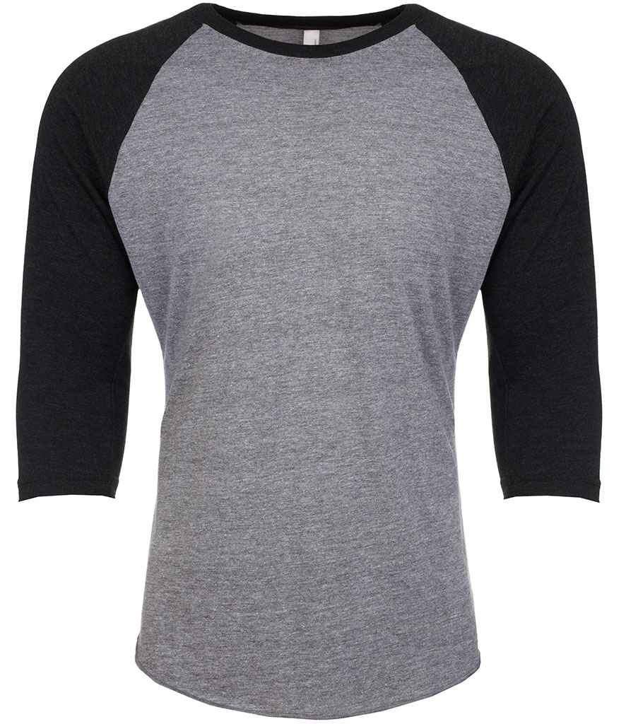Next Level Apparel Unisex Tri-Blend 3/4 Sleeve Raglan T-Shirt in Vintage Black Premium Heather by Next Level Apparel — Custom branded clothing by Print Press, featuring premium embroidery produced in our specialist print lab in the UK.