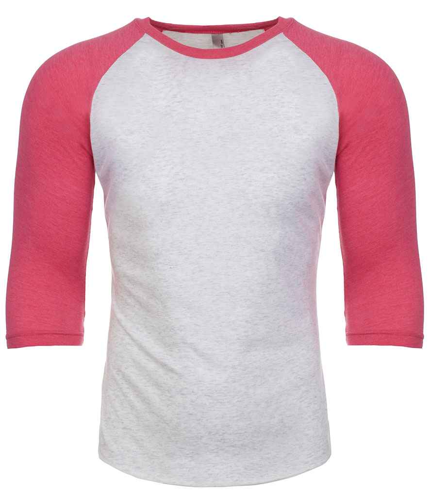 Next Level Apparel Unisex Tri-Blend 3/4 Sleeve Raglan T-Shirt in by Next Level Apparel — Custom branded clothing by Print Press, featuring premium embroidery produced in our specialist print lab in the UK.